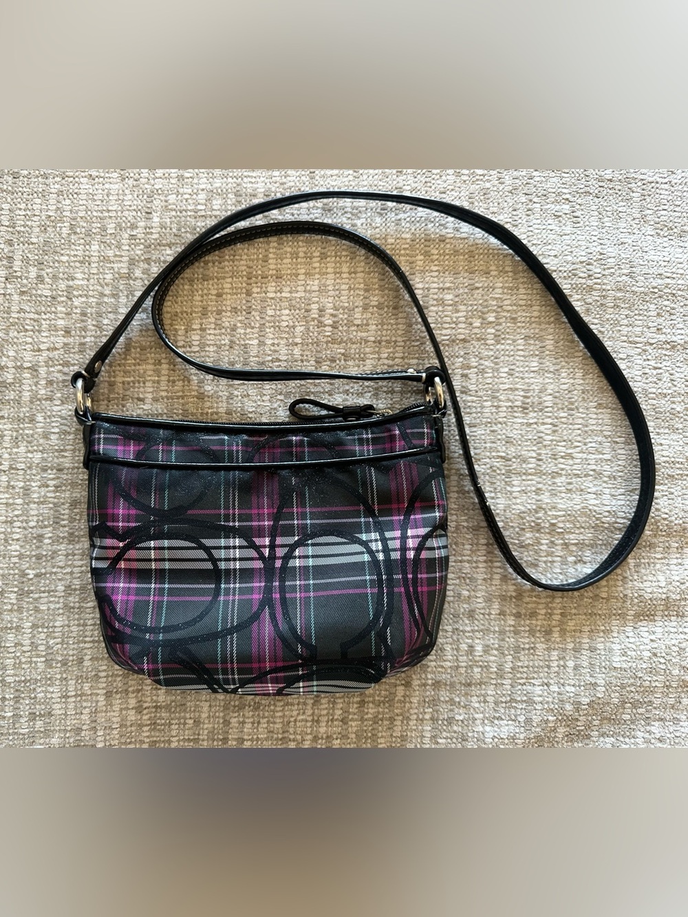 Coach Signature Plaid Crossbody Bag Y2K Pink & Black 💜🖤